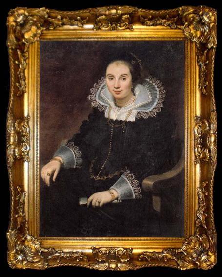 framed  Cornelis de Vos Portrait of a Lady with a Fan, ta009-2